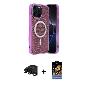 MARSİLYAN™- iPhone 15 Pro Max Kılıf Eksen Çizgi - Siyah Buffer Hayalet Cam Ekran Koruyucu + Raze Metal Kamera Lens - SH