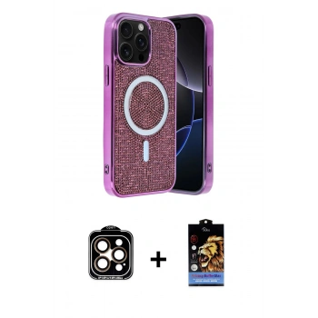 MARSİLYAN™- iPhone 15 Pro Max Kılıf Eksen Çizgi - Siyah Buffer Hayalet Cam Ekran Koruyucu + PVD Metal Kamera Lens - TU