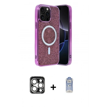 MARSİLYAN™- iPhone 15 Pro Max Kılıf Eksen Çizgi - Siyah Joko Magic 5D Cam + PVD Metal Kamera Lens - GS