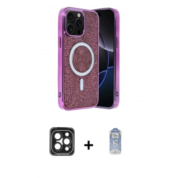 MARSİLYAN™- iPhone 15 Pro Max Kılıf Eksen Çizgi - Siyah Joko Magic 5D Cam + PVD Metal Kamera Lens - SH