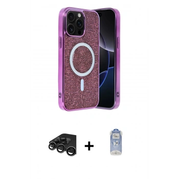 MARSİLYAN™- iPhone 15 Pro Max Kılıf Eksen Çizgi - Siyah Joko Magic 5D Cam + Raze Metal Kamera Lens - TMGI