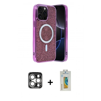 MARSİLYAN™- iPhone 15 Pro Max Kılıf Eksen Çizgi - Siyah Polymer Nano Ekran Koruyucu + PVD Metal Kamera Lens - GS