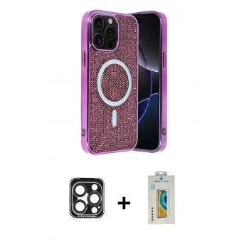 MARSİLYAN™- iPhone 15 Pro Max Kılıf Eksen Çizgi - Siyah Polymer Nano Ekran Koruyucu + PVD Metal Kamera Lens - LT