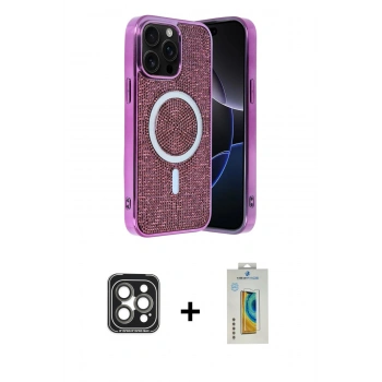 MARSİLYAN™- iPhone 15 Pro Max Kılıf Eksen Çizgi - Siyah Polymer Nano Ekran Koruyucu + PVD Metal Kamera Lens - GI