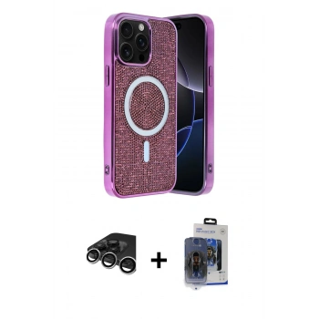 MARSİLYAN™- iPhone 15 Pro Max Kılıf Eksen Çizgi - Siyah Vanessa Magic Cam + Raze Metal Kamera Lens - GS