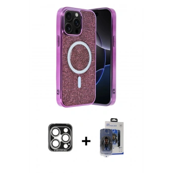 MARSİLYAN™- iPhone 15 Pro Max Kılıf Eksen Çizgi - Siyah Vanessa Magic Cam + PVD Metal Kamera Lens - GS