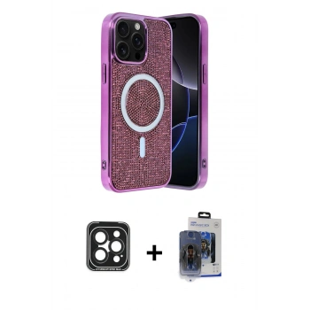MARSİLYAN™- iPhone 15 Pro Max Kılıf Eksen Çizgi - Siyah Vanessa Magic Cam + PVD Metal Kamera Lens - SH