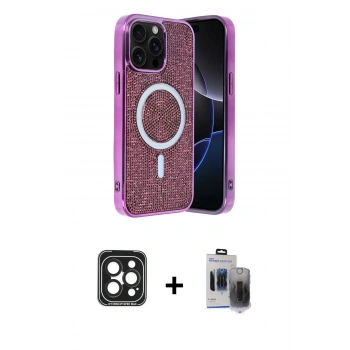 MARSİLYAN™- iPhone 15 Pro Max Kılıf Eksen Çizgi - Siyah Vanessa Magic Hayalet Cam + PVD Metal Kamera Lens - SH