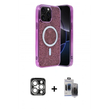 MARSİLYAN™- iPhone 15 Pro Max Kılıf Eksen Çizgi - Siyah Vanessa Magic Hayalet Cam + PVD Metal Kamera Lens - GS