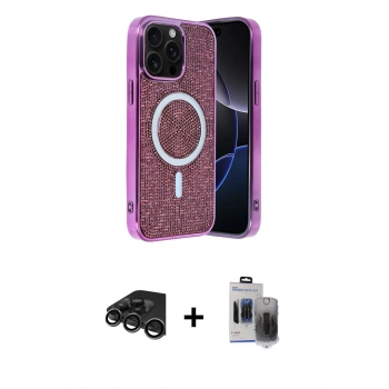MARSİLYAN™- iPhone 15 Pro Max Kılıf Eksen Çizgi - Siyah Vanessa Magic Hayalet Cam + Raze Metal Kamera Lens - TMGI