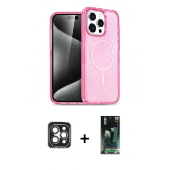 MARSİLYAN™- iPhone 15 Pro Max Kılıf Eksen Doku Koleksiyonu - Şeffaf 360 Full Body Arka Koruyucu + PVD Metal Kamera Lens - GI