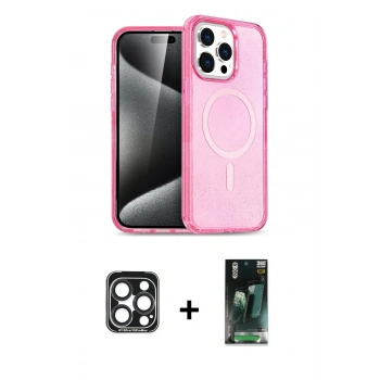 MARSİLYAN™- iPhone 15 Pro Max Kılıf Eksen Doku Koleksiyonu - Şeffaf 360 Full Body Arka Koruyucu + PVD Metal Kamera Lens - LT