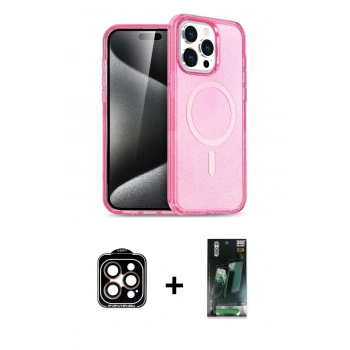 MARSİLYAN™- iPhone 15 Pro Max Kılıf Eksen Doku Koleksiyonu - Şeffaf 360 Full Body Arka Koruyucu + PVD Metal Kamera Lens - TU
