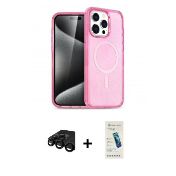 MARSİLYAN™- iPhone 15 Pro Max Kılıf Eksen Doku Koleksiyonu - Şeffaf Pasifik Cam Ekran Koruyucu + Raze Metal Kamera Lens - SH