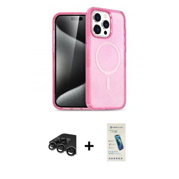 MARSİLYAN™- iPhone 15 Pro Max Kılıf Eksen Doku Koleksiyonu - Şeffaf Pasifik Cam Ekran Koruyucu + Raze Metal Kamera Lens - TMGI