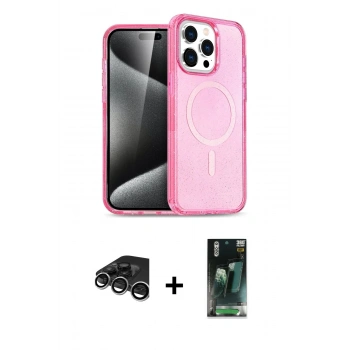 MARSİLYAN™- iPhone 15 Pro Max Kılıf Eksen Doku Koleksiyonu - Siyah 360 Mat Full Body Arka Koruyucu + Raze Metal Kamera Lens - GS