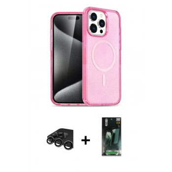 MARSİLYAN™- iPhone 15 Pro Max Kılıf Eksen Doku Koleksiyonu - Siyah 360 Mat Full Body Arka Koruyucu + Raze Metal Kamera Lens - TMGI
