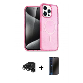 MARSİLYAN™- iPhone 15 Pro Max Kılıf Eksen Doku Koleksiyonu - Siyah 3D Antistatik Hayalet Cam Ekran Koruyucu + Raze Metal Kamera Lens - TMGI