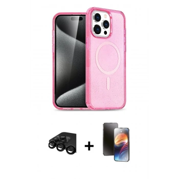 MARSİLYAN™- iPhone 15 Pro Max Kılıf Eksen Doku Koleksiyonu - Siyah 3D Antistatik Mat Seramik Nano Ekran Koruyucu + Raze Metal Kamera Lens - SH