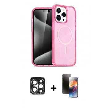 MARSİLYAN™- iPhone 15 Pro Max Kılıf Eksen Doku Koleksiyonu - Siyah 3D Antistatik Mat Seramik Nano Ekran Koruyucu + PVD Metal Kamera Lens - LT