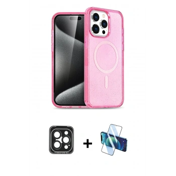 MARSİLYAN™- iPhone 15 Pro Max Kılıf Eksen Doku Koleksiyonu - Siyah 3D Antistatik Seramik Nano Ekran Koruyucu + PVD Metal Kamera Lens - SH