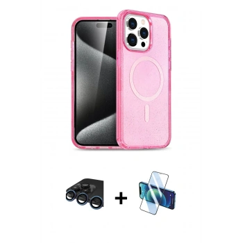 MARSİLYAN™- iPhone 15 Pro Max Kılıf Eksen Doku Koleksiyonu - Siyah 3D Antistatik Seramik Nano Ekran Koruyucu + Raze Metal Kamera Lens - LT