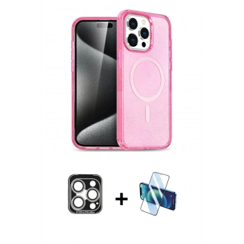 MARSİLYAN™- iPhone 15 Pro Max Kılıf Eksen Doku Koleksiyonu - Siyah 3D Antistatik Seramik Nano Ekran Koruyucu + PVD Metal Kamera Lens - GS