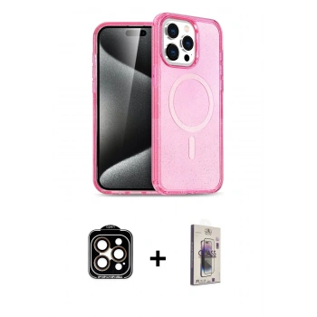 MARSİLYAN™- iPhone 15 Pro Max Kılıf Eksen Doku Koleksiyonu - Siyah Bilvis 3D Cam Ekran Koruyucu + PVD Metal Kamera Lens - TU