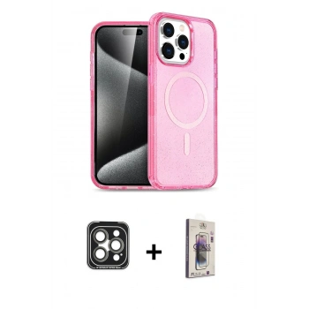 MARSİLYAN™- iPhone 15 Pro Max Kılıf Eksen Doku Koleksiyonu - Siyah Bilvis 3D Cam Ekran Koruyucu + PVD Metal Kamera Lens - GI