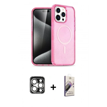 MARSİLYAN™- iPhone 15 Pro Max Kılıf Eksen Doku Koleksiyonu - Siyah Bilvis 3D Mat Cam Ekran Koruyucu + PVD Metal Kamera Lens - GS