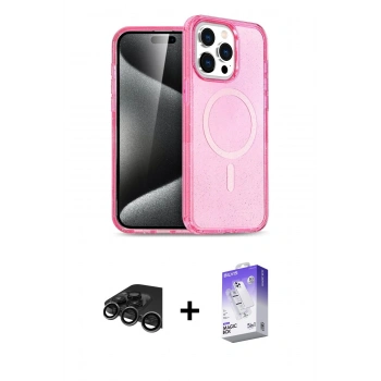 MARSİLYAN™- iPhone 15 Pro Max Kılıf Eksen Doku Koleksiyonu - Siyah Bilvis 5in1 3D Magic Cam Ekran Koruyucu + Raze Metal Kamera Lens - TMGI