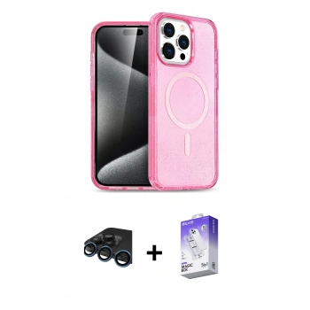 MARSİLYAN™- iPhone 15 Pro Max Kılıf Eksen Doku Koleksiyonu - Siyah Bilvis 5in1 3D Magic Cam Ekran Koruyucu + Raze Metal Kamera Lens - LT