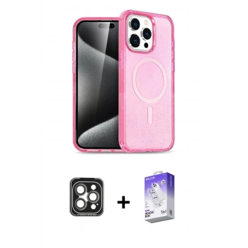 MARSİLYAN™- iPhone 15 Pro Max Kılıf Eksen Doku Koleksiyonu - Siyah Bilvis 5in1 3D Magic Cam Ekran Koruyucu + PVD Metal Kamera Lens - GI