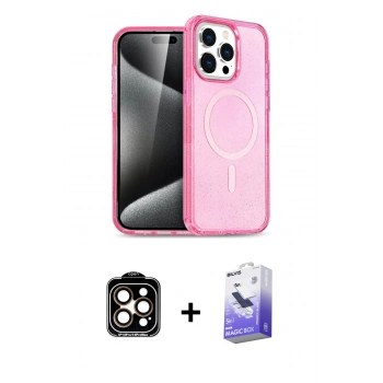 MARSİLYAN™- iPhone 15 Pro Max Kılıf Eksen Doku Koleksiyonu - Siyah Bilvis 5in1 5D Magic Hayalet Cam Ekran Koruyucu + PVD Metal Kamera Lens - TU