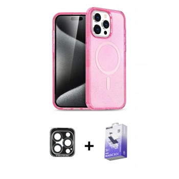 MARSİLYAN™- iPhone 15 Pro Max Kılıf Eksen Doku Koleksiyonu - Siyah Bilvis 5in1 5D Magic Hayalet Cam Ekran Koruyucu + PVD Metal Kamera Lens - LT