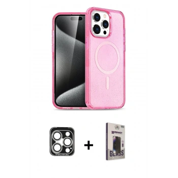 MARSİLYAN™- iPhone 15 Pro Max Kılıf Eksen Doku Koleksiyonu - Siyah Bilvis Hayalet Cam Ekran Koruyucu + PVD Metal Kamera Lens - GS