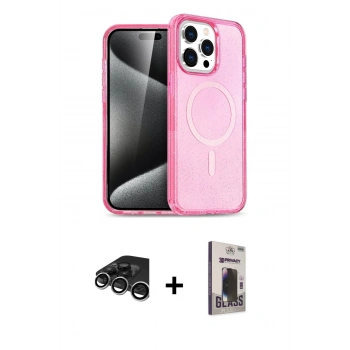MARSİLYAN™- iPhone 15 Pro Max Kılıf Eksen Doku Koleksiyonu - Siyah Bilvis Hayalet Cam Ekran Koruyucu + Raze Metal Kamera Lens - GS