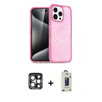 MARSİLYAN™- iPhone 15 Pro Max Kılıf Eksen Doku Koleksiyonu - Siyah Bilvis Hayalet Cam Ekran Koruyucu + PVD Metal Kamera Lens - LT