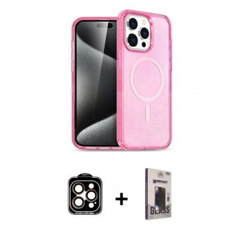 MARSİLYAN™- iPhone 15 Pro Max Kılıf Eksen Doku Koleksiyonu - Siyah Bilvis Hayalet Cam Ekran Koruyucu + PVD Metal Kamera Lens - TU