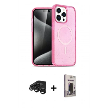 MARSİLYAN™- iPhone 15 Pro Max Kılıf Eksen Doku Koleksiyonu - Siyah Bilvis Hayalet Cam Ekran Koruyucu + Raze Metal Kamera Lens - TMGI