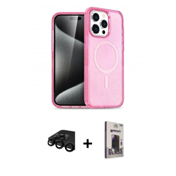 MARSİLYAN™- iPhone 15 Pro Max Kılıf Eksen Doku Koleksiyonu - Siyah Bilvis Hayalet Cam Ekran Koruyucu + Raze Metal Kamera Lens - SH