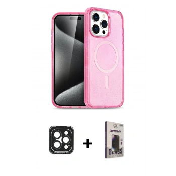 MARSİLYAN™- iPhone 15 Pro Max Kılıf Eksen Doku Koleksiyonu - Siyah Bilvis Hayalet Cam Ekran Koruyucu + PVD Metal Kamera Lens - SH