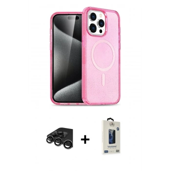 MARSİLYAN™- iPhone 15 Pro Max Kılıf Eksen Doku Koleksiyonu - Siyah Bilvis Hayalet Cam Ekran Koruyucu + Raze Metal Kamera Lens - TMGI