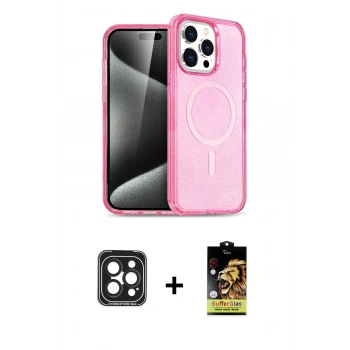 MARSİLYAN™- iPhone 15 Pro Max Kılıf Eksen Doku Koleksiyonu - Siyah Buffer Cam Ekran Koruyucu + PVD Metal Kamera Lens - SH