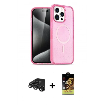 MARSİLYAN™- iPhone 15 Pro Max Kılıf Eksen Doku Koleksiyonu - Siyah Buffer Cam Ekran Koruyucu + Raze Metal Kamera Lens - TMGI