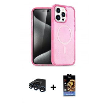 MARSİLYAN™- iPhone 15 Pro Max Kılıf Eksen Doku Koleksiyonu - Siyah Buffer Hayalet Cam Ekran Koruyucu + Raze Metal Kamera Lens - LT