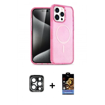 MARSİLYAN™- iPhone 15 Pro Max Kılıf Eksen Doku Koleksiyonu - Siyah Buffer Hayalet Cam Ekran Koruyucu + PVD Metal Kamera Lens - LT