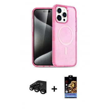MARSİLYAN™- iPhone 15 Pro Max Kılıf Eksen Doku Koleksiyonu - Siyah Buffer Hayalet Cam Ekran Koruyucu + Raze Metal Kamera Lens - SH