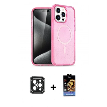 MARSİLYAN™- iPhone 15 Pro Max Kılıf Eksen Doku Koleksiyonu - Siyah Buffer Hayalet Cam Ekran Koruyucu + PVD Metal Kamera Lens - SH