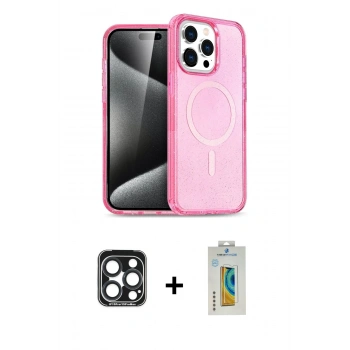 MARSİLYAN™- iPhone 15 Pro Max Kılıf Eksen Doku Koleksiyonu - Siyah Polymer Nano Ekran Koruyucu + PVD Metal Kamera Lens - LT